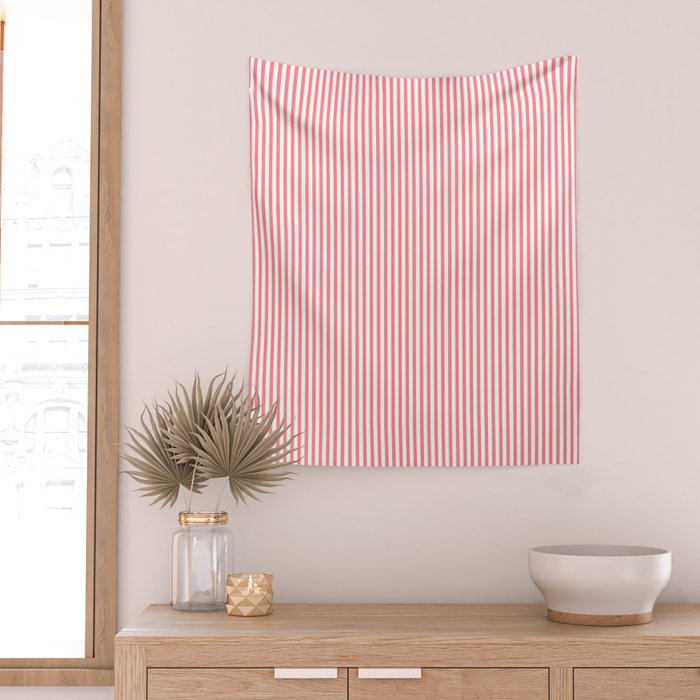 Pink Stripes Ultra Fine Stripe Narrow Vertical Pinstripe Pattern Wall Tapestry Gallery Image 2