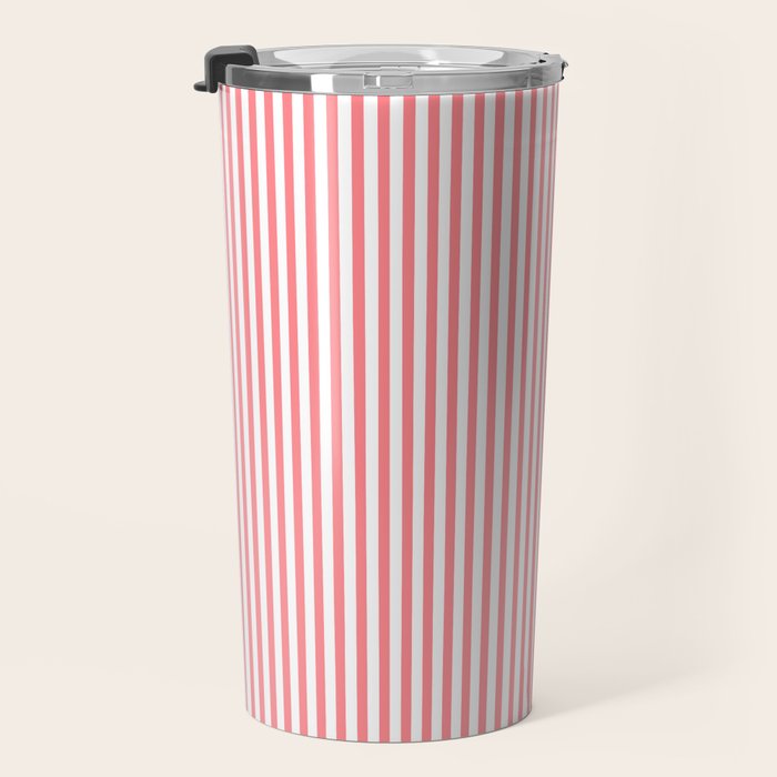 Pink Stripes Ultra Fine Stripe Narrow Vertical Pinstripe Pattern Travel Mug Gallery Image 3
