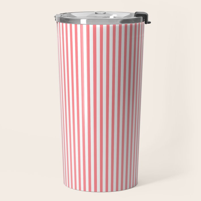 Pink Stripes Ultra Fine Stripe Narrow Vertical Pinstripe Pattern Travel Mug Gallery Image 2