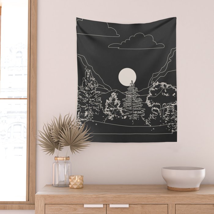 Mountain Trees Dark Wall Tapestry Gallery Image 2