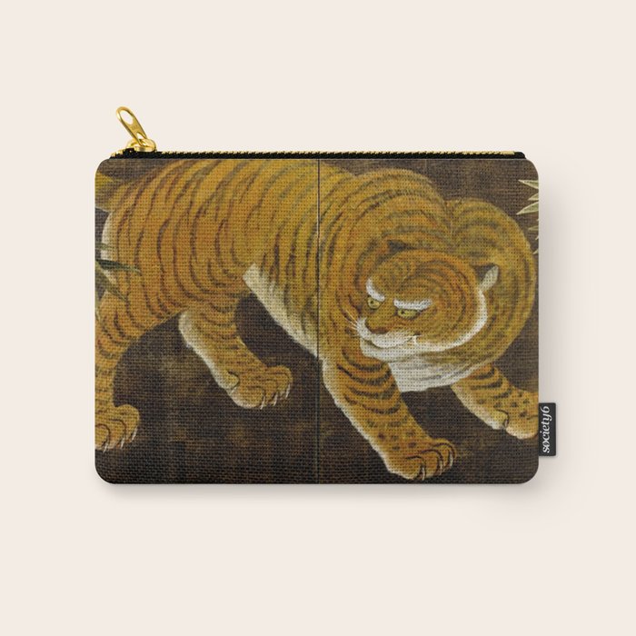 Japanese Tiger in Bamboo Grove Vintage Gold Leaf Screen Carry All Pouch Gallery Image 1