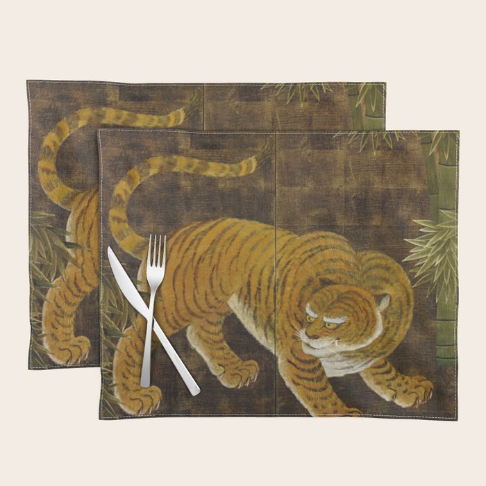 Japanese Tiger in Bamboo Grove Vintage Gold Leaf Screen Placemat Gallery Image 1