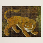 Japanese Tiger in Bamboo Grove Vintage Gold Leaf Screen Jigsaw Puzzle Gallery Image 1