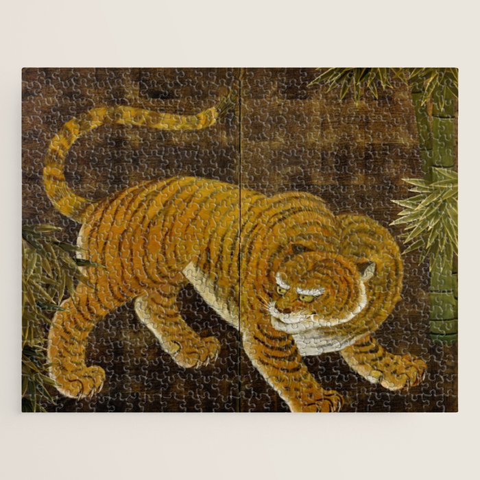Japanese Tiger in Bamboo Grove Vintage Gold Leaf Screen Jigsaw Puzzle Gallery Image 1
