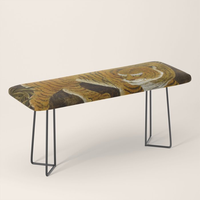 Japanese Tiger in Bamboo Grove Vintage Gold Leaf Screen Bench Gallery Image 1