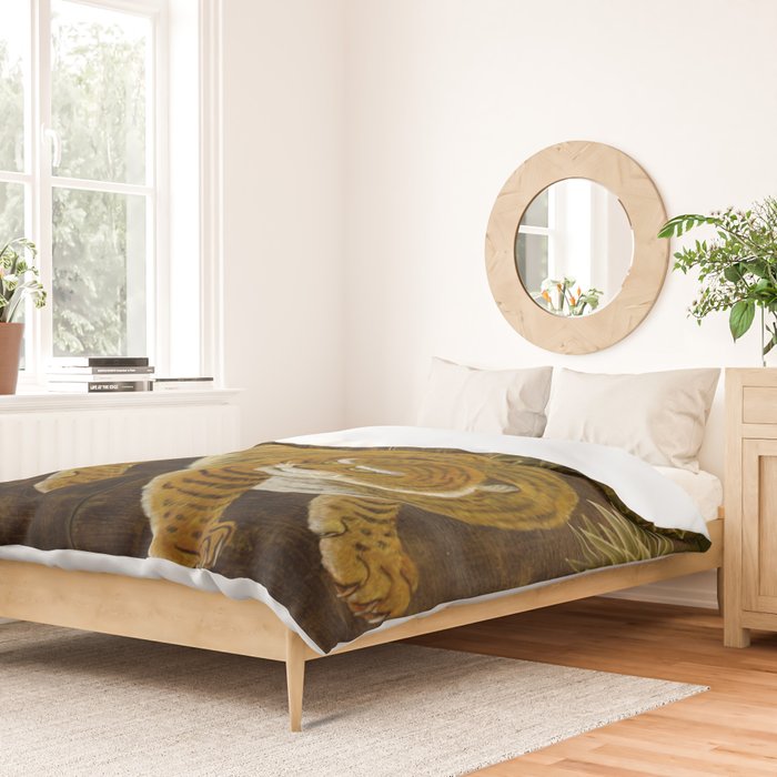 Japanese Tiger in Bamboo Grove Vintage Gold Leaf Screen Duvet Cover Gallery Image 2