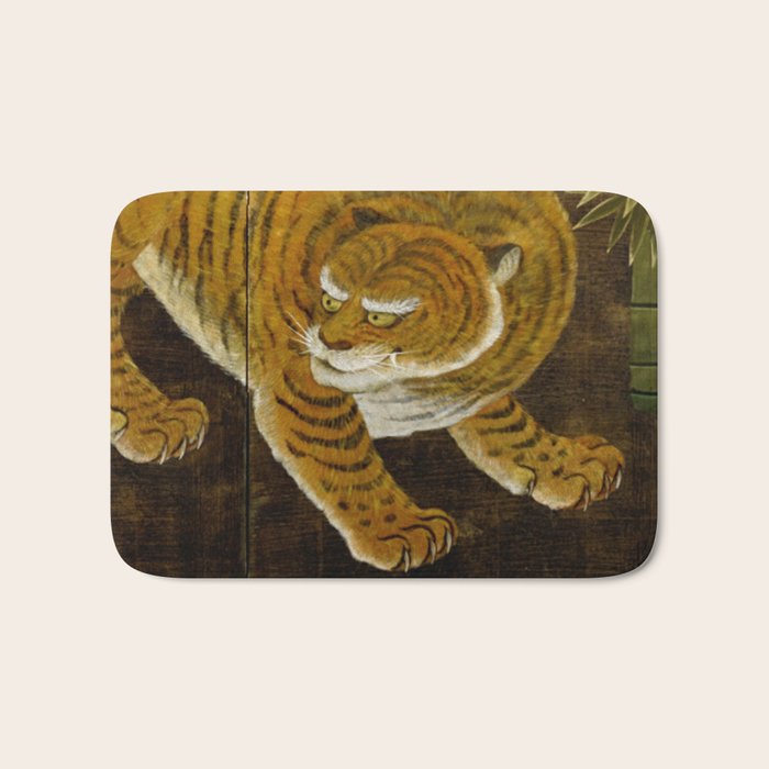 Japanese Tiger in Bamboo Grove Vintage Gold Leaf Screen Bath Mat Gallery Image 1