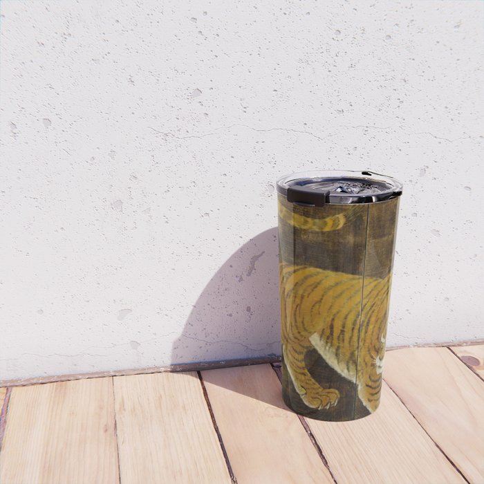 Japanese Tiger in Bamboo Grove Vintage Gold Leaf Screen Travel Mug Gallery Image 4