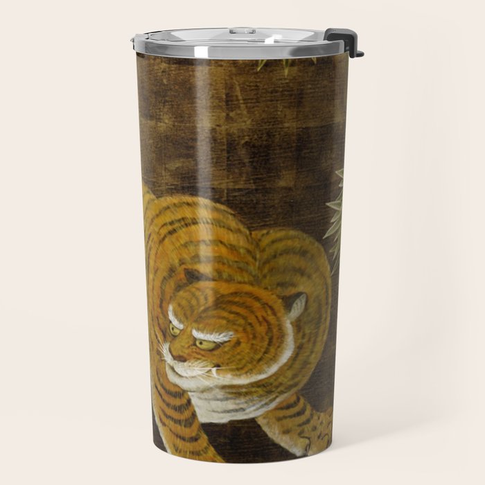 Japanese Tiger in Bamboo Grove Vintage Gold Leaf Screen Travel Mug Gallery Image 2