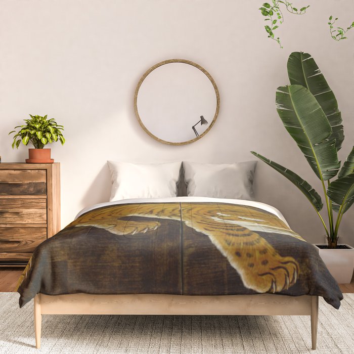 Japanese Tiger in Bamboo Grove Vintage Gold Leaf Screen Comforter Gallery Image 3