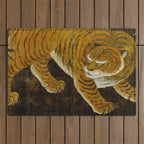 Japanese Tiger in Bamboo Grove Vintage Gold Leaf Screen Outdoor Rug Gallery Image 1