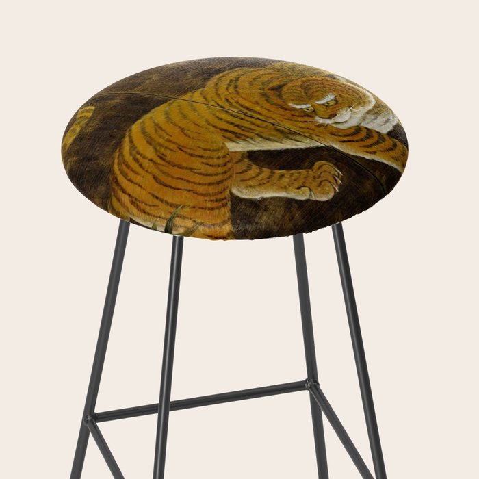 Japanese Tiger in Bamboo Grove Vintage Gold Leaf Screen Stool Gallery Image 2