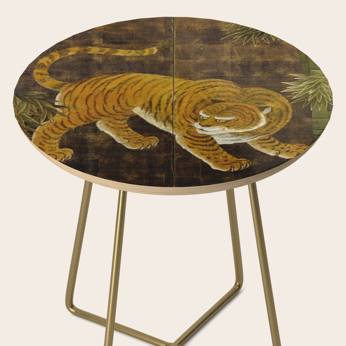 Japanese Tiger in Bamboo Grove Vintage Gold Leaf Screen Side Table Gallery Image 2