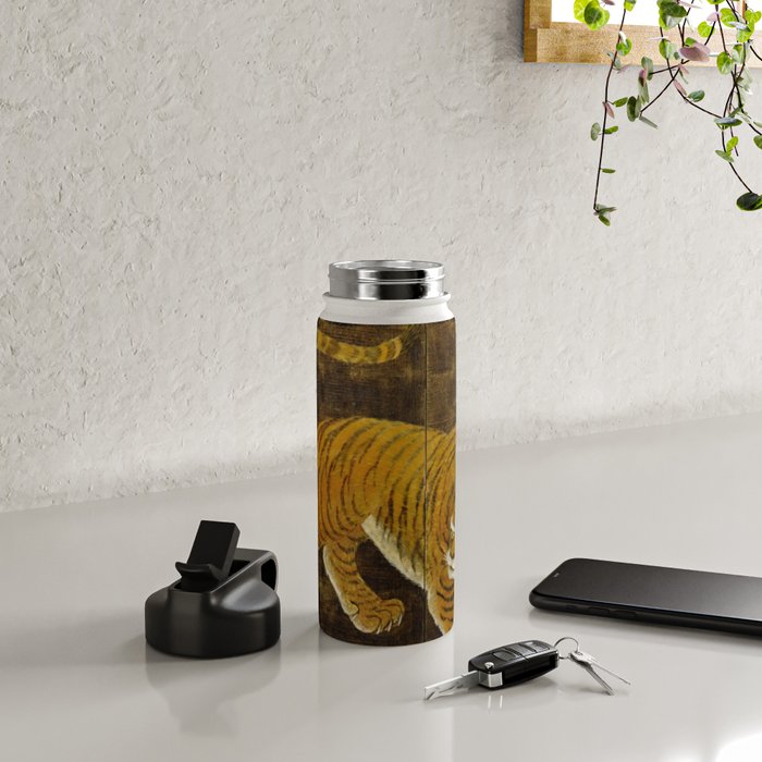 Japanese Tiger in Bamboo Grove Vintage Gold Leaf Screen Water Bottle Gallery Image 4