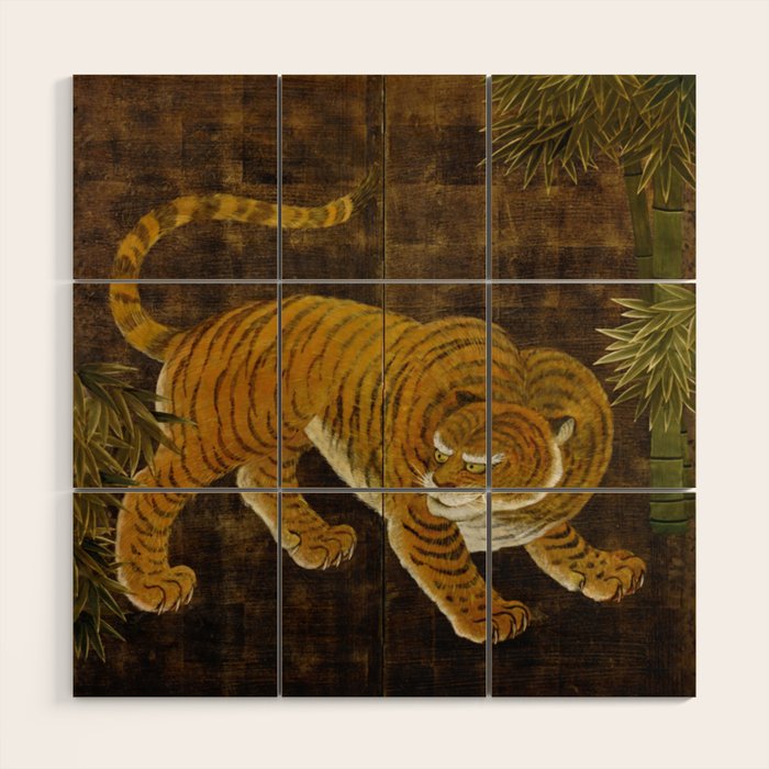 Japanese Tiger in Bamboo Grove Vintage Gold Leaf Screen Wood Wall Art Gallery Image 1
