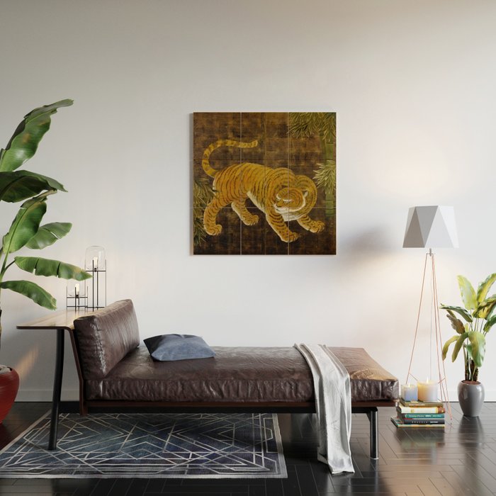 Japanese Tiger in Bamboo Grove Vintage Gold Leaf Screen Wood Wall Art Gallery Image 2