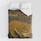 Japanese Tiger in Bamboo Grove Vintage Gold Leaf Screen Duvet Cover Gallery Image 6