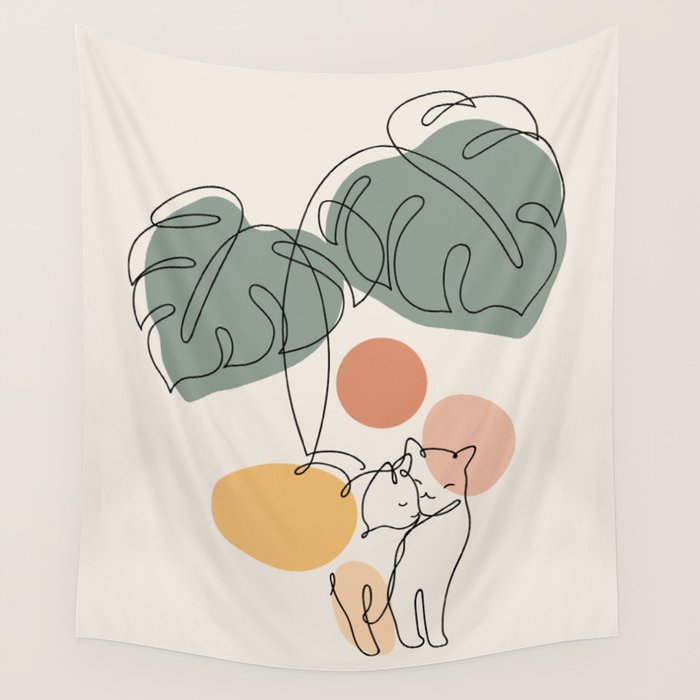 Cat and Plant 36 Wall Tapestry Gallery Image 1
