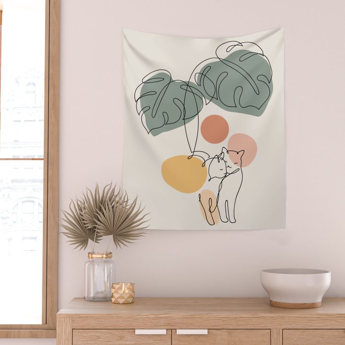 Cat and Plant 36 Wall Tapestry Gallery Image 2