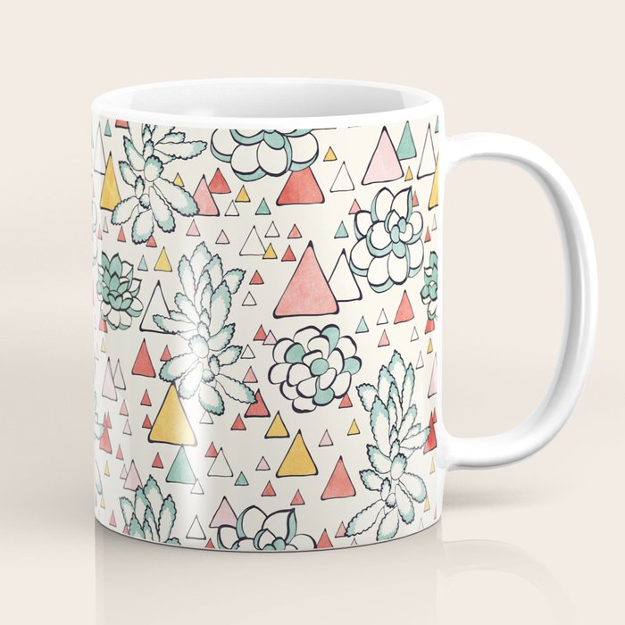 Succulent and triangles seamless pattern Coffee Mug Gallery Image 1