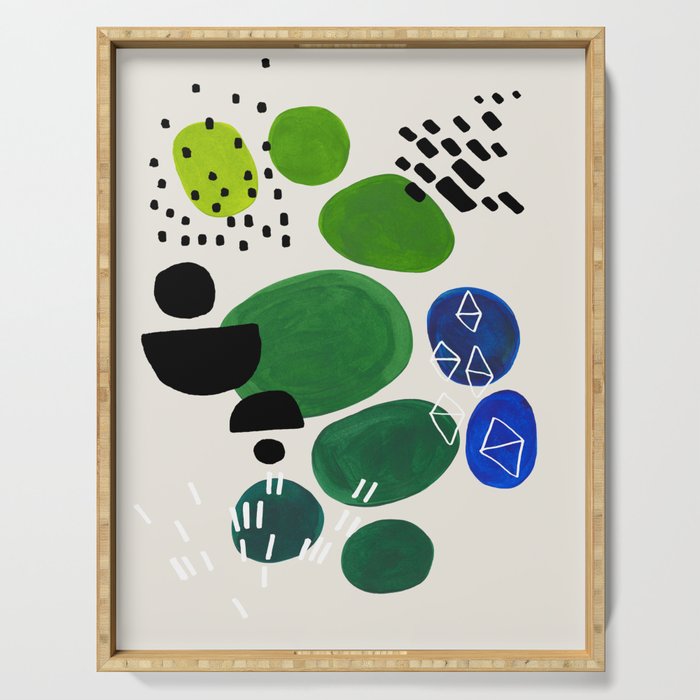 Fun Abstract Minimalist Mid Century Modern Colorful Shapes Lime Green Blue Watercolor Bubbles Serving Tray Gallery Image 1