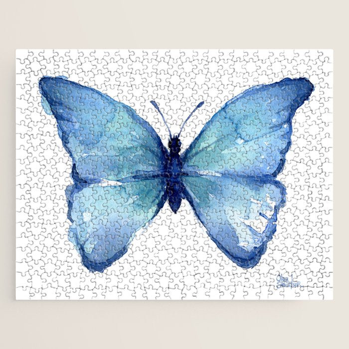Blue Butterfly Watercolor Jigsaw Puzzle Gallery Image 1
