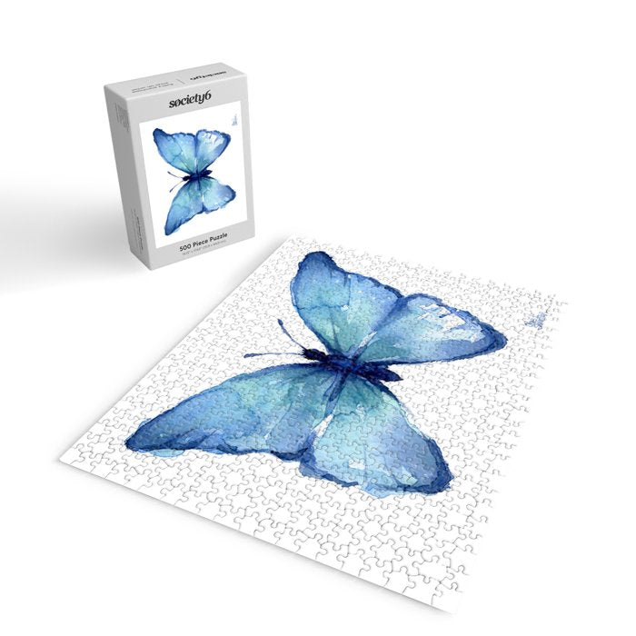 Blue Butterfly Watercolor Jigsaw Puzzle Gallery Image 2