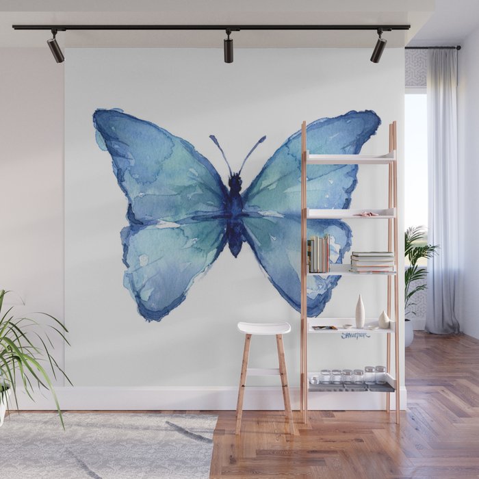 Blue Butterfly Watercolor Wall Mural Gallery Image 1