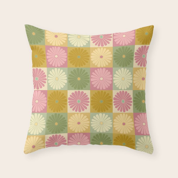 Retro Flowers Check Pattern XVII Throw Pillow Gallery Image 6