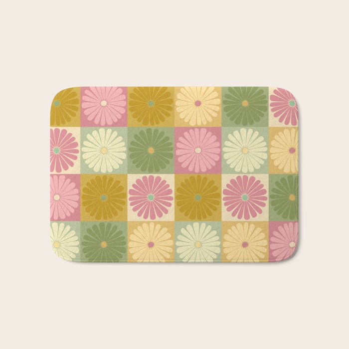 Retro Flowers Check Pattern XVII Bath Mat Gallery Image 1