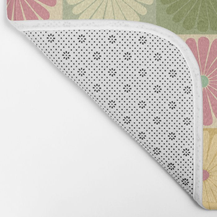 Retro Flowers Check Pattern XVII Bath Mat Gallery Image 2