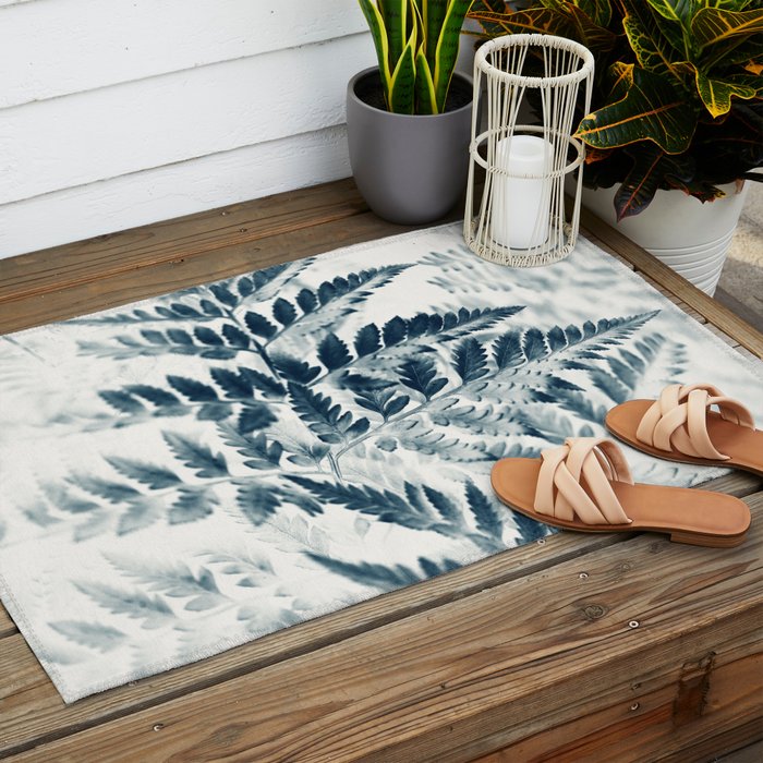 Modern Botanical Print - Blue Fern #2 Outdoor Rug Gallery Image 2