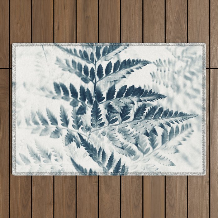 Modern Botanical Print - Blue Fern #2 Outdoor Rug Gallery Image 1