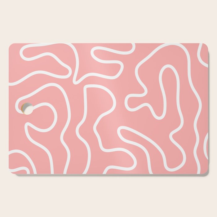 Squiggle Maze Minimalist Abstract Pattern in Pink and White Cutting Board Gallery Image 1