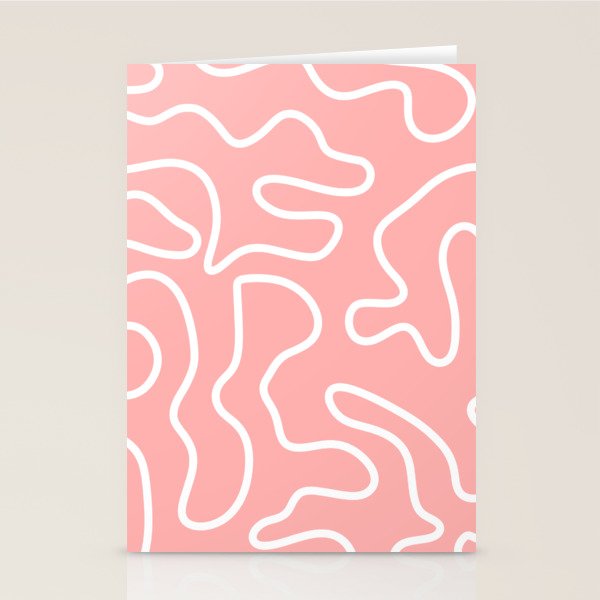 Squiggle Maze Minimalist Abstract Pattern in Pink and White Stationery Card Gallery Image 1