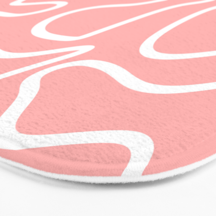 Squiggle Maze Minimalist Abstract Pattern in Pink and White Bath Mat Gallery Image 3