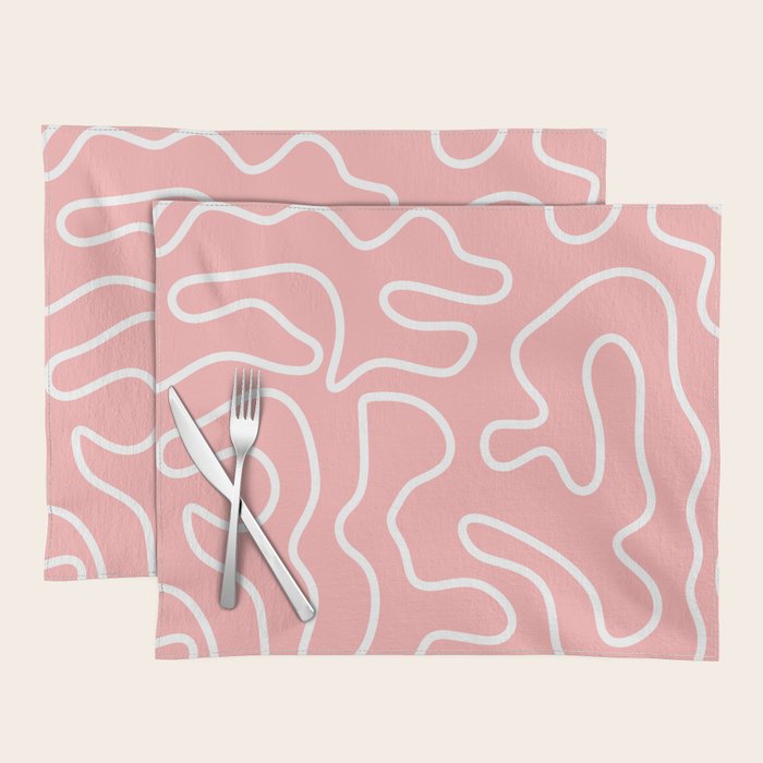 Squiggle Maze Minimalist Abstract Pattern in Pink and White Placemat Gallery Image 1