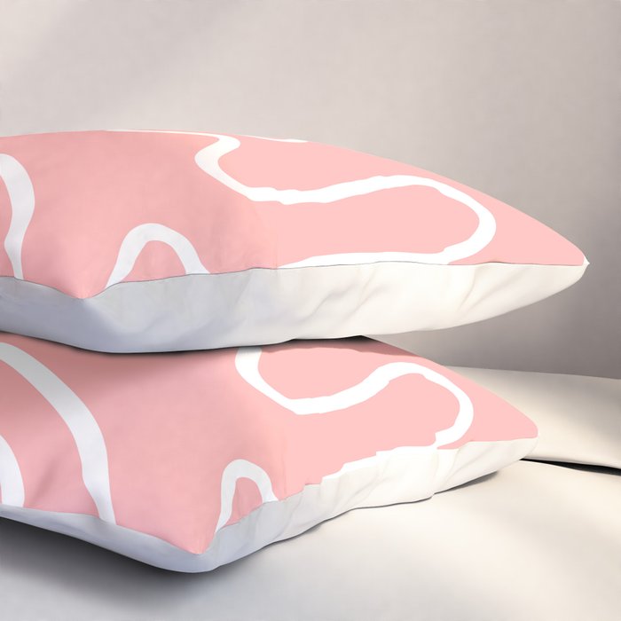 Squiggle Maze Minimalist Abstract Pattern in Pink and White Pillow Sham Gallery Image 3