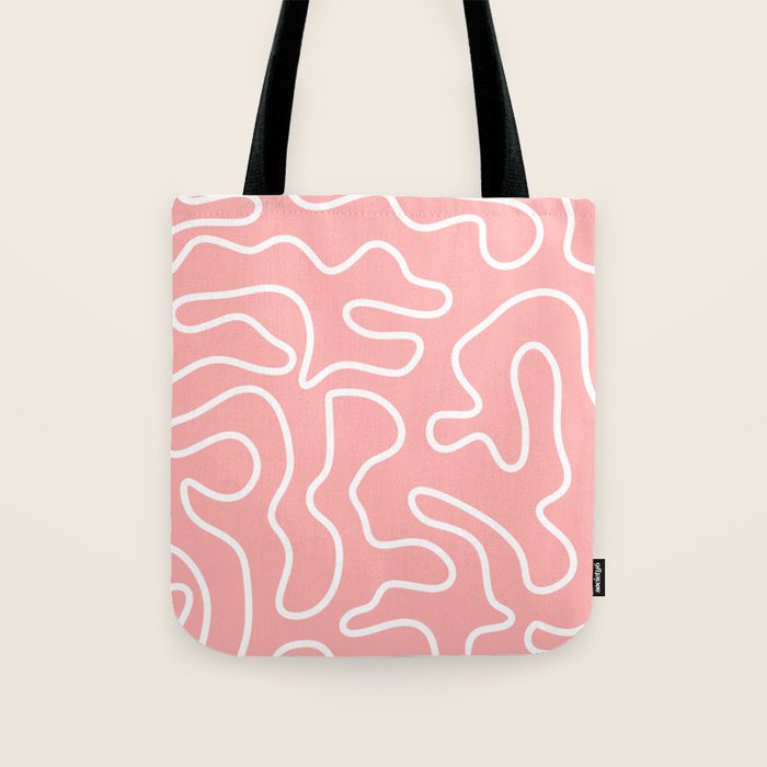 Squiggle Maze Minimalist Abstract Pattern in Pink and White Tote Bag Gallery Image 1
