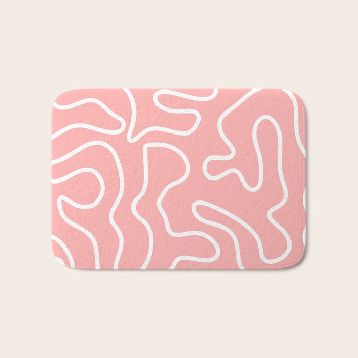 Squiggle Maze Minimalist Abstract Pattern in Pink and White Bath Mat Gallery Image 1