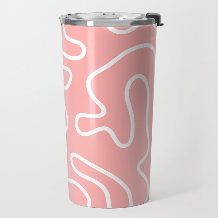 Squiggle Maze Minimalist Abstract Pattern in Pink and White Travel Mug Gallery Image 2
