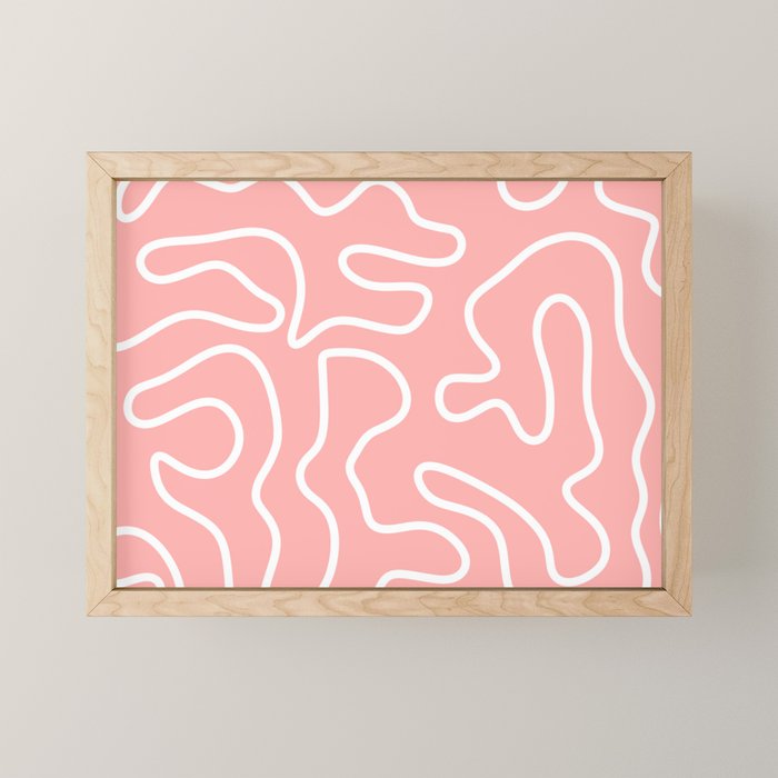 Squiggle Maze Minimalist Abstract Pattern in Pink and White Mini Art Print Gallery Image 1