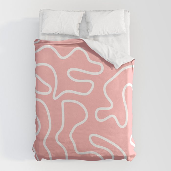 Squiggle Maze Minimalist Abstract Pattern in Pink and White Duvet Cover Gallery Image 1
