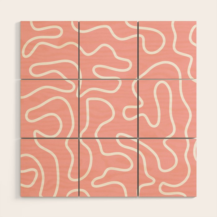 Squiggle Maze Minimalist Abstract Pattern in Pink and White Wood Wall Art Gallery Image 1