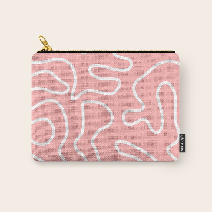 Squiggle Maze Minimalist Abstract Pattern in Pink and White Carry All Pouch Gallery Image 1
