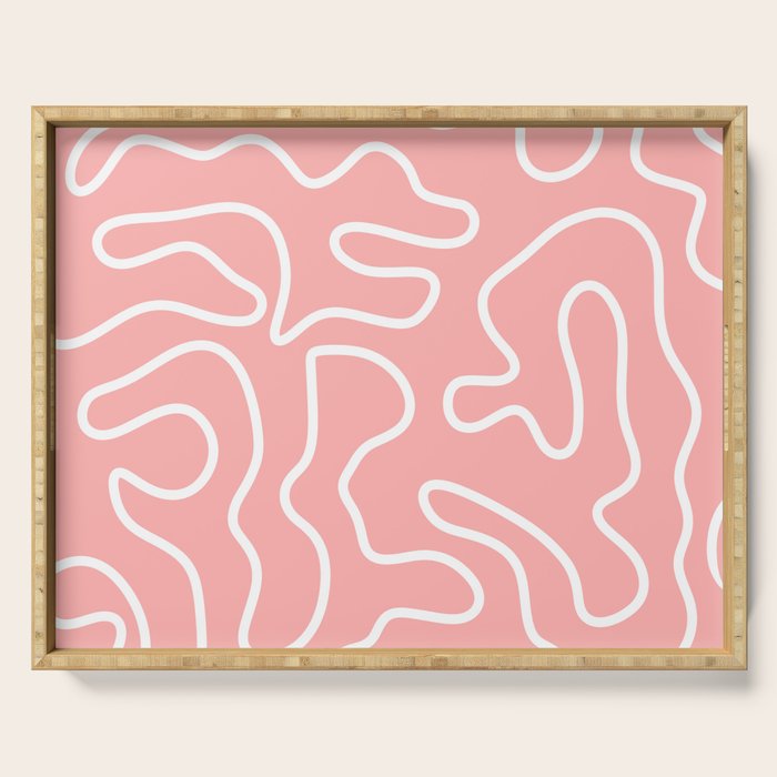 Squiggle Maze Minimalist Abstract Pattern in Pink and White Serving Tray Gallery Image 1
