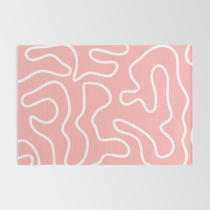 Squiggle Maze Minimalist Abstract Pattern in Pink and White Rug Gallery Image 2