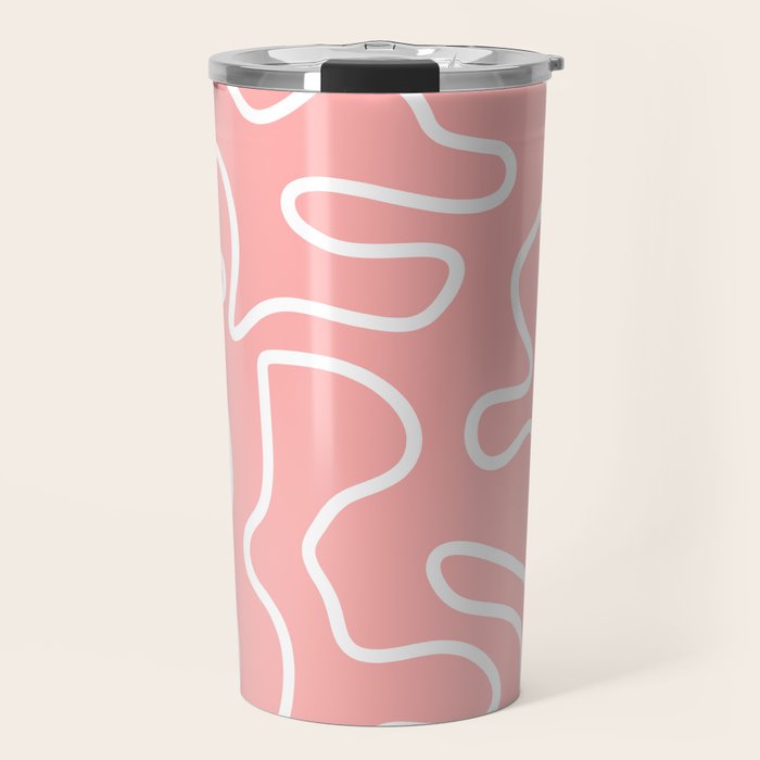 Squiggle Maze Minimalist Abstract Pattern in Pink and White Travel Mug Gallery Image 1
