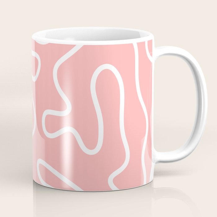 Squiggle Maze Minimalist Abstract Pattern in Pink and White Coffee Mug Gallery Image 1