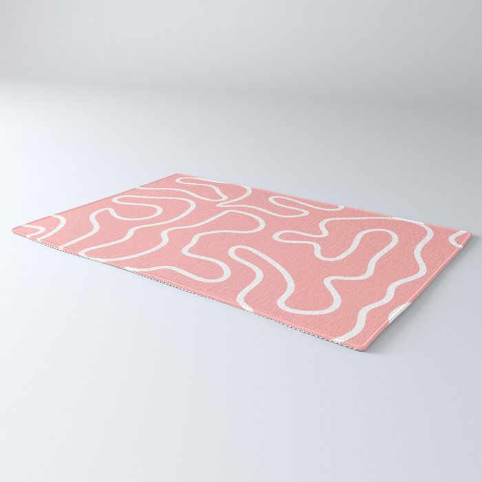 Squiggle Maze Minimalist Abstract Pattern in Pink and White Rug Gallery Image 3